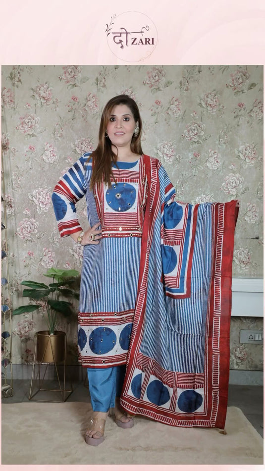 silk abstract kurta set